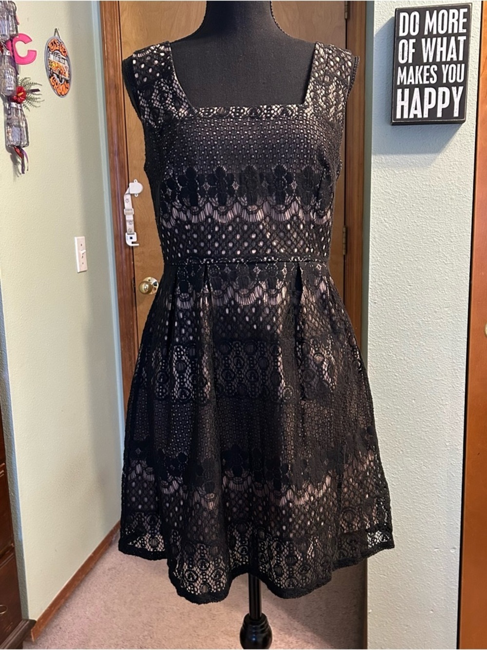 BeBop black fit and flare floral lace sleeveless mini dress open back size M